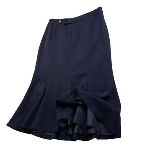 Vintage Lauren Ralph Lauren Skirt Navy Wool Gold Button A Line 90s Women Sz 12